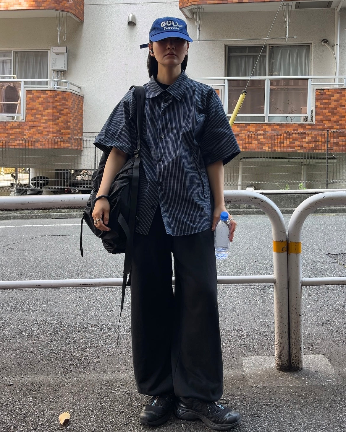 [7/24new]Gingham Check Short-Sleeve Shirt navy
