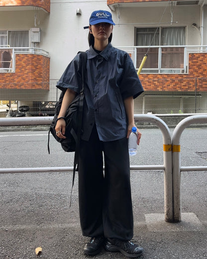 [7/24new]Gingham Check Short-Sleeve Shirt navy