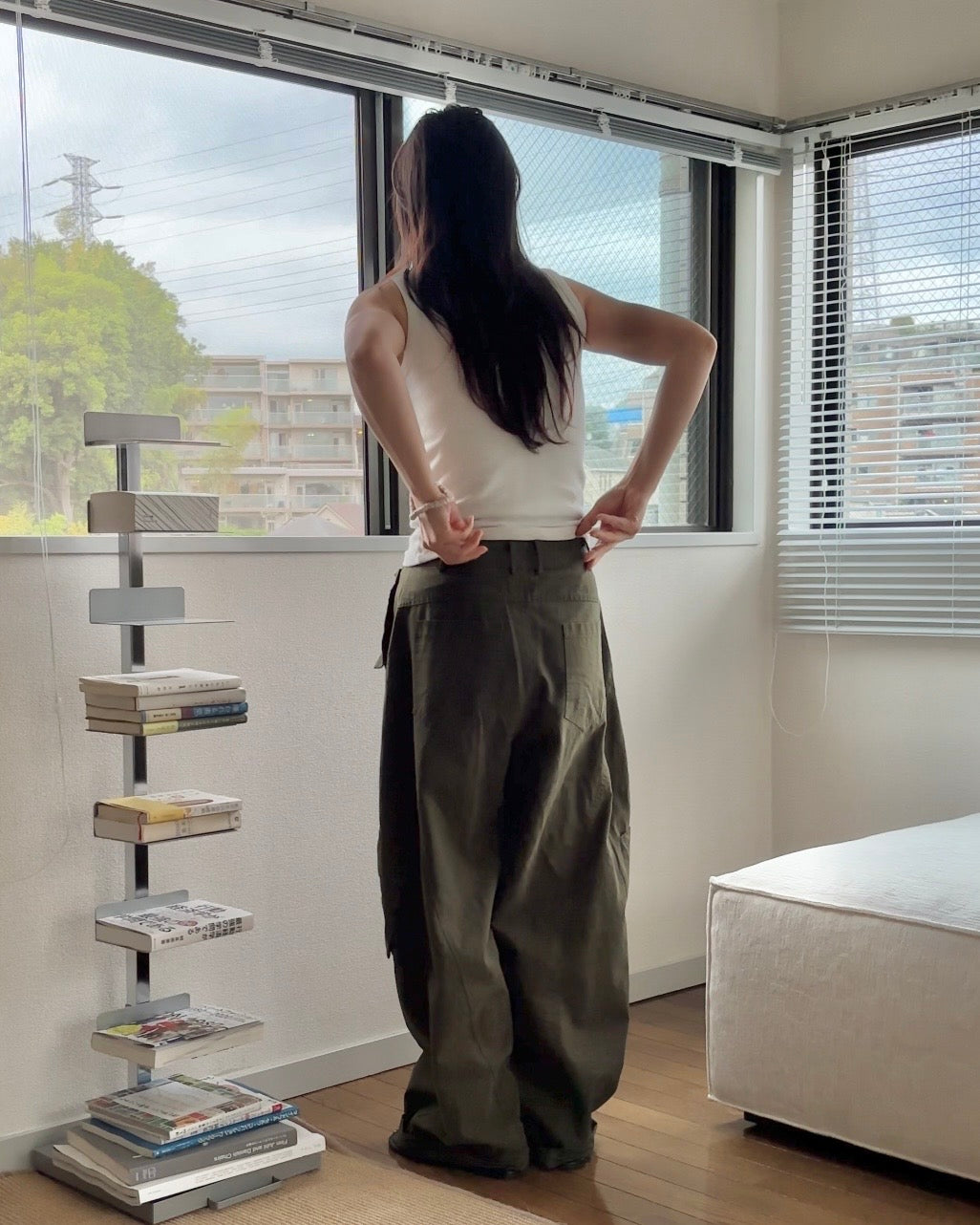 [6/11new]Cotton wide cago pants
