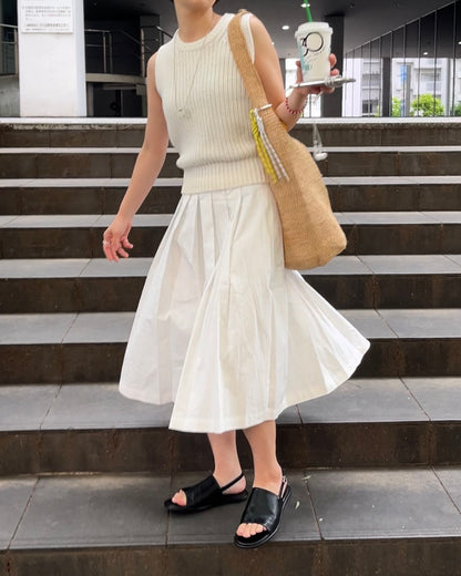[5/7new]Cotton Full Line Pleated Skirt
