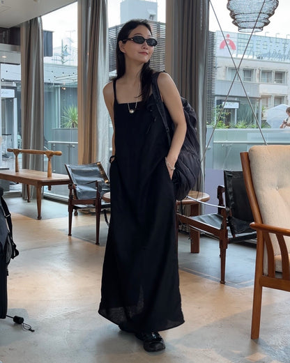 [7/2new]linen loop onepiece black