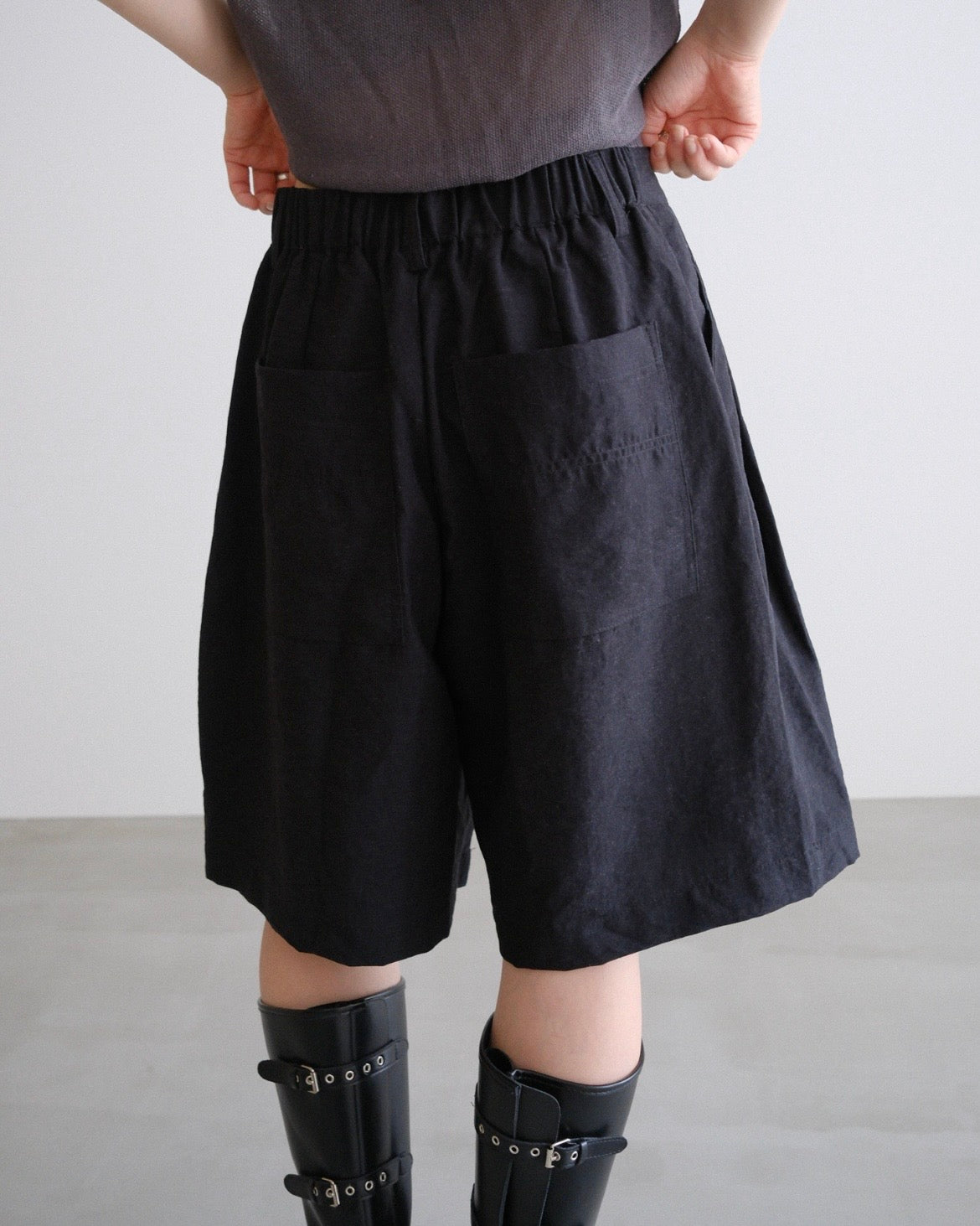 [9/10new]Linen Half Easy Shorts black