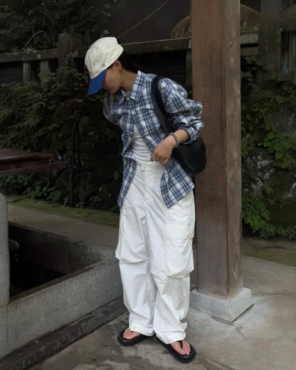 Sheer Check Airy Shirt blue