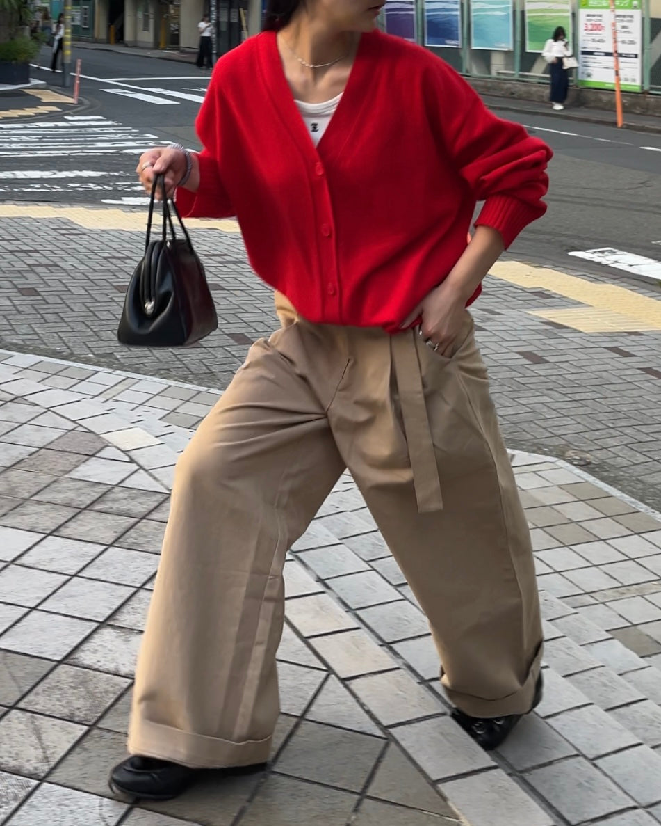 Belt Detail Wide Pants  beige