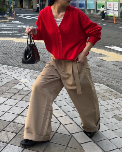 Belt Detail Wide Pants  beige