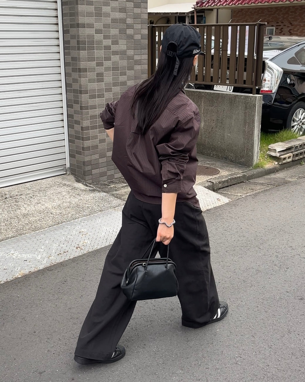 [11/20new]Buckle Straight Cotton Pants black