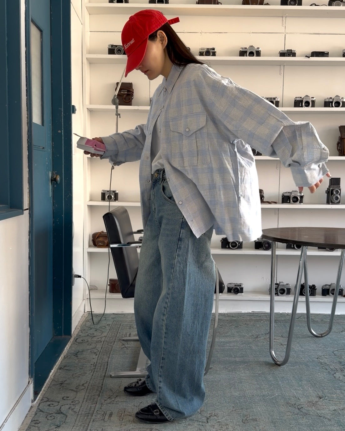 Cotton Check Drop-Shoulder Shirt