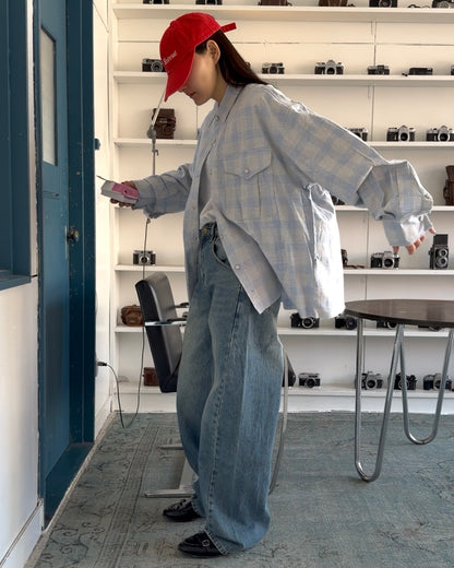Cotton Check Drop-Shoulder Shirt