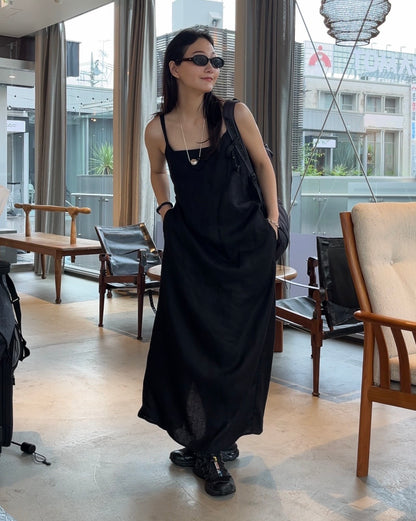 [7/2new]linen loop onepiece black