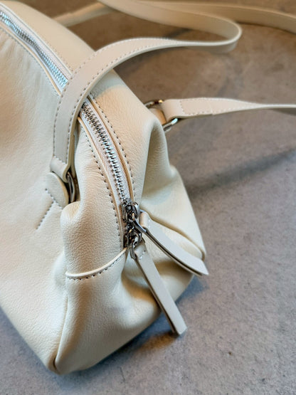 Cow Leather Soft Cube Leather Bag white