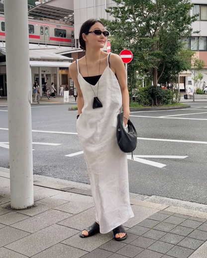 [7/2new]linen loop onepiece white
