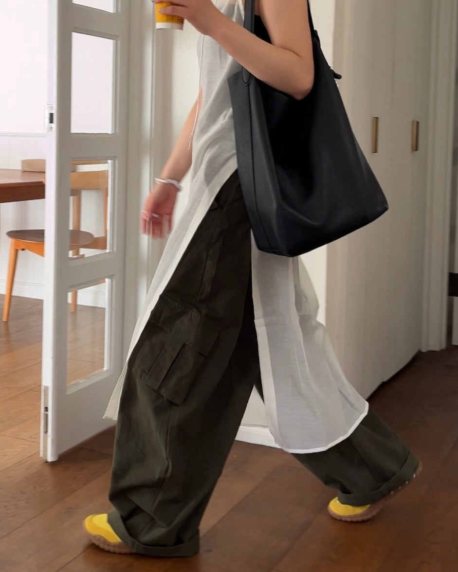 [6/11new]Cotton wide cago pants