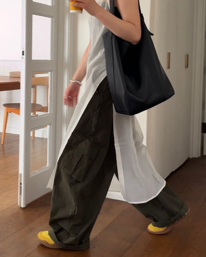 [6/11new]Cotton wide cago pants