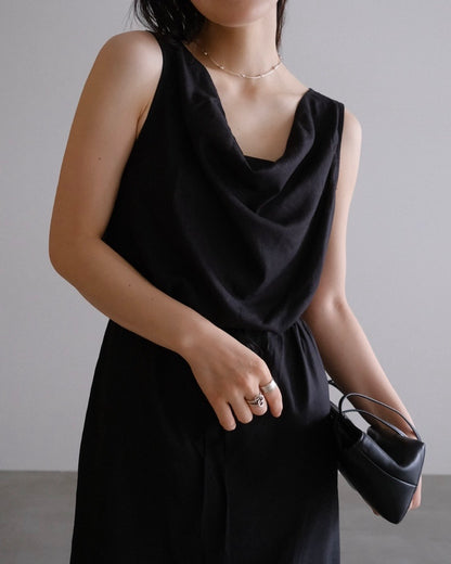 [9/3new]Linen Drape onepiece black