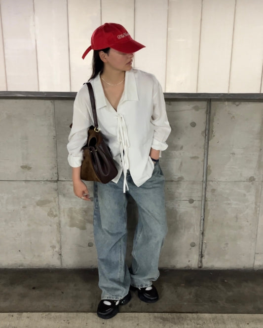 Ribbon Tie Loose Shirt white