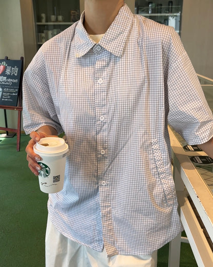 [予約]Gingham Check Short-Sleeve Shirt white 8月中旬～下旬入荷