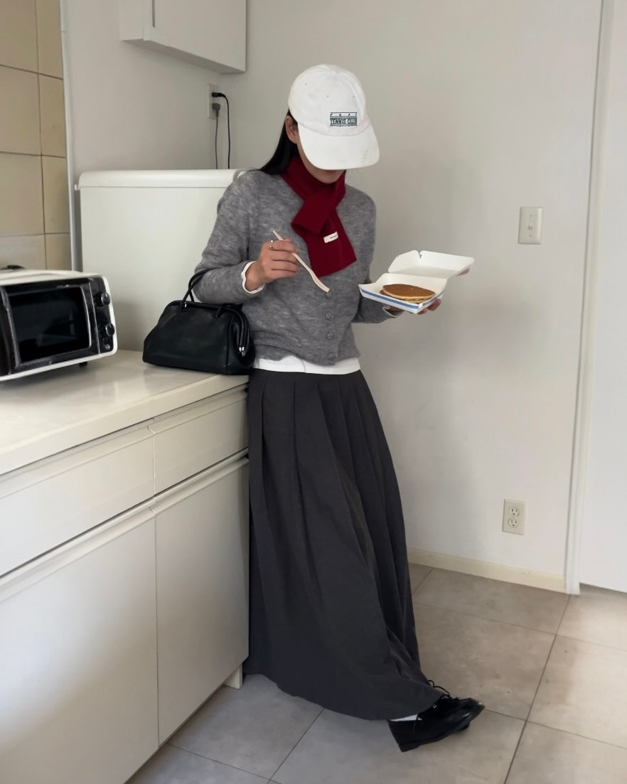 Belted Classic Pleats Skirt Gray