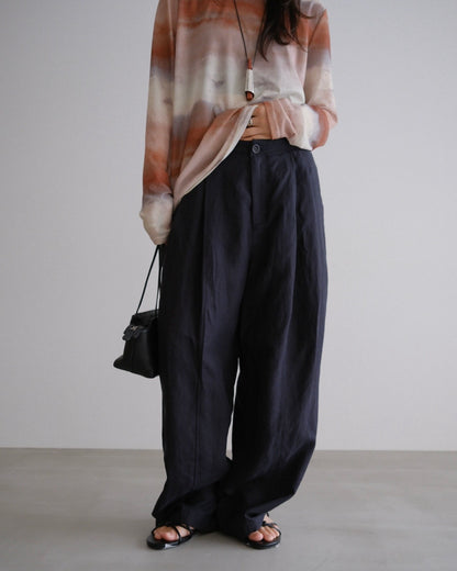 [7/30 new]easy linen wide pants navy