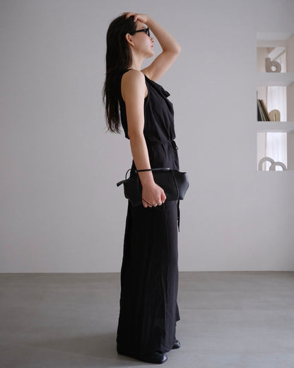 [9/3new]Linen Drape onepiece black