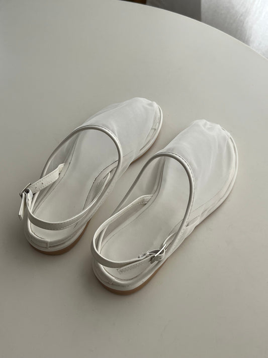 sheer strap mule white