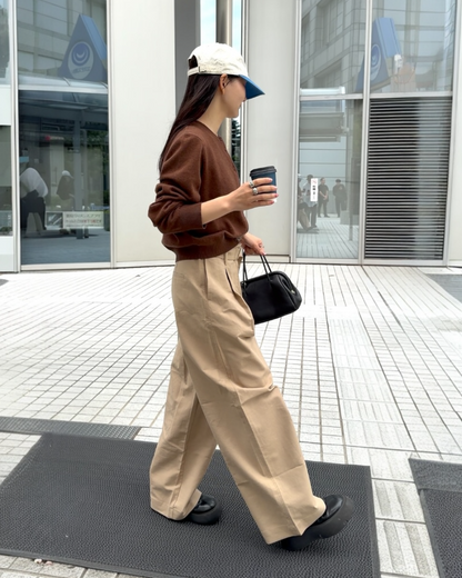 Belt Detail Wide Pants  beige