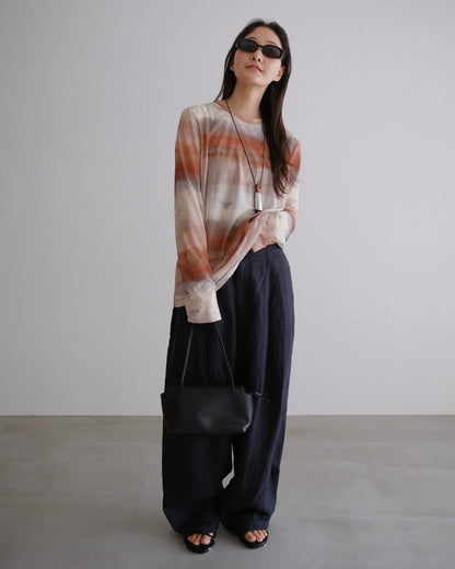 [7/30 new]easy linen wide pants navy