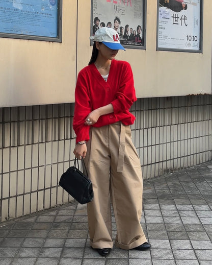 Belt Detail Wide Pants  beige