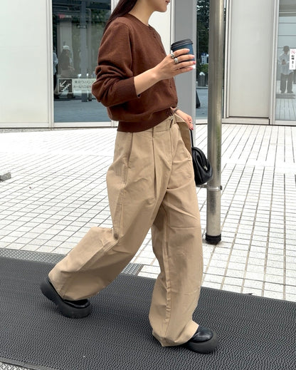 Belt Detail Wide Pants  beige