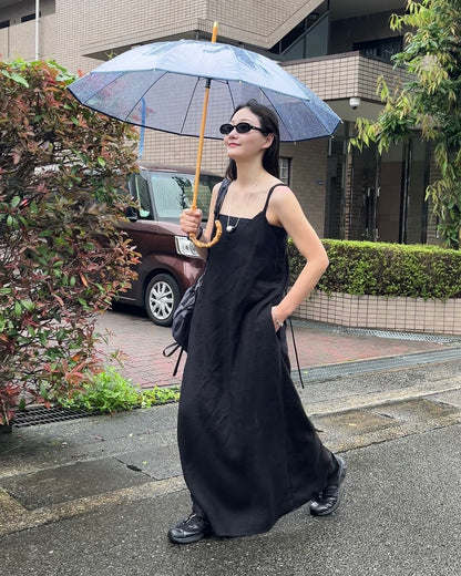 [7/2new]linen loop onepiece black