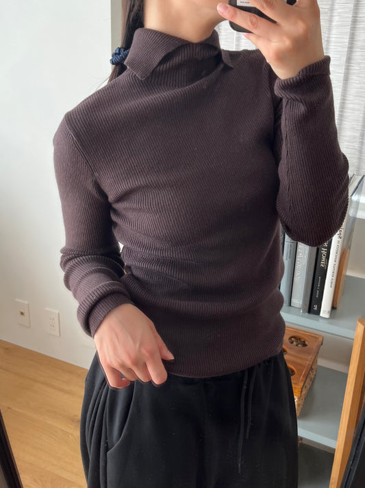 rib turtle vneck brown