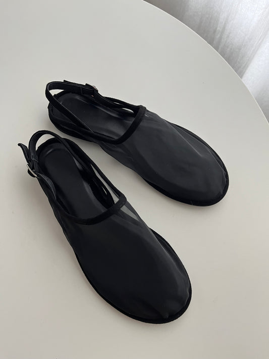 sheer strap mule black