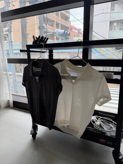 [9/10new]linen Summer Knit Polo gray