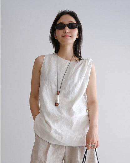 [8/13new]Shoulder Tie Linen Top