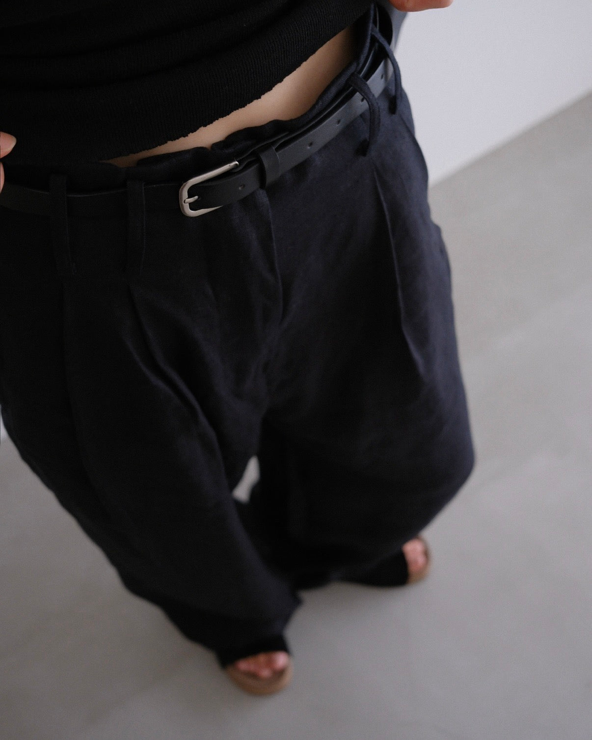 [8/20new]full linen belt pants black