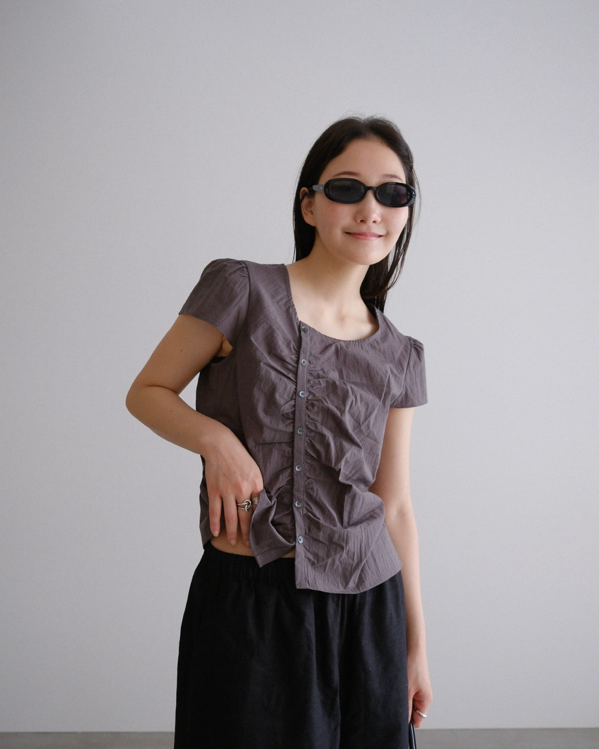 [9/17new]Gather Front Blouse gray