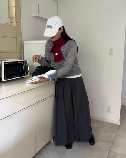 Belted Classic Pleats Skirt Gray