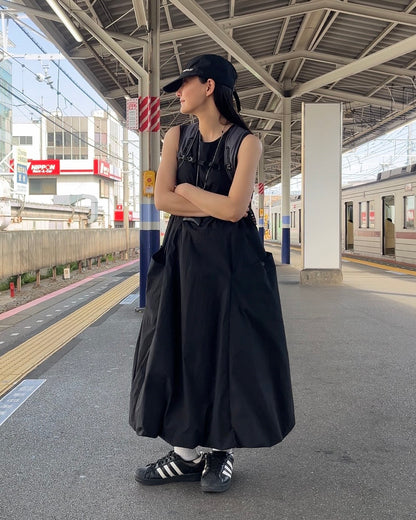 [4/30new]Cotton Nylon Tank Dress black