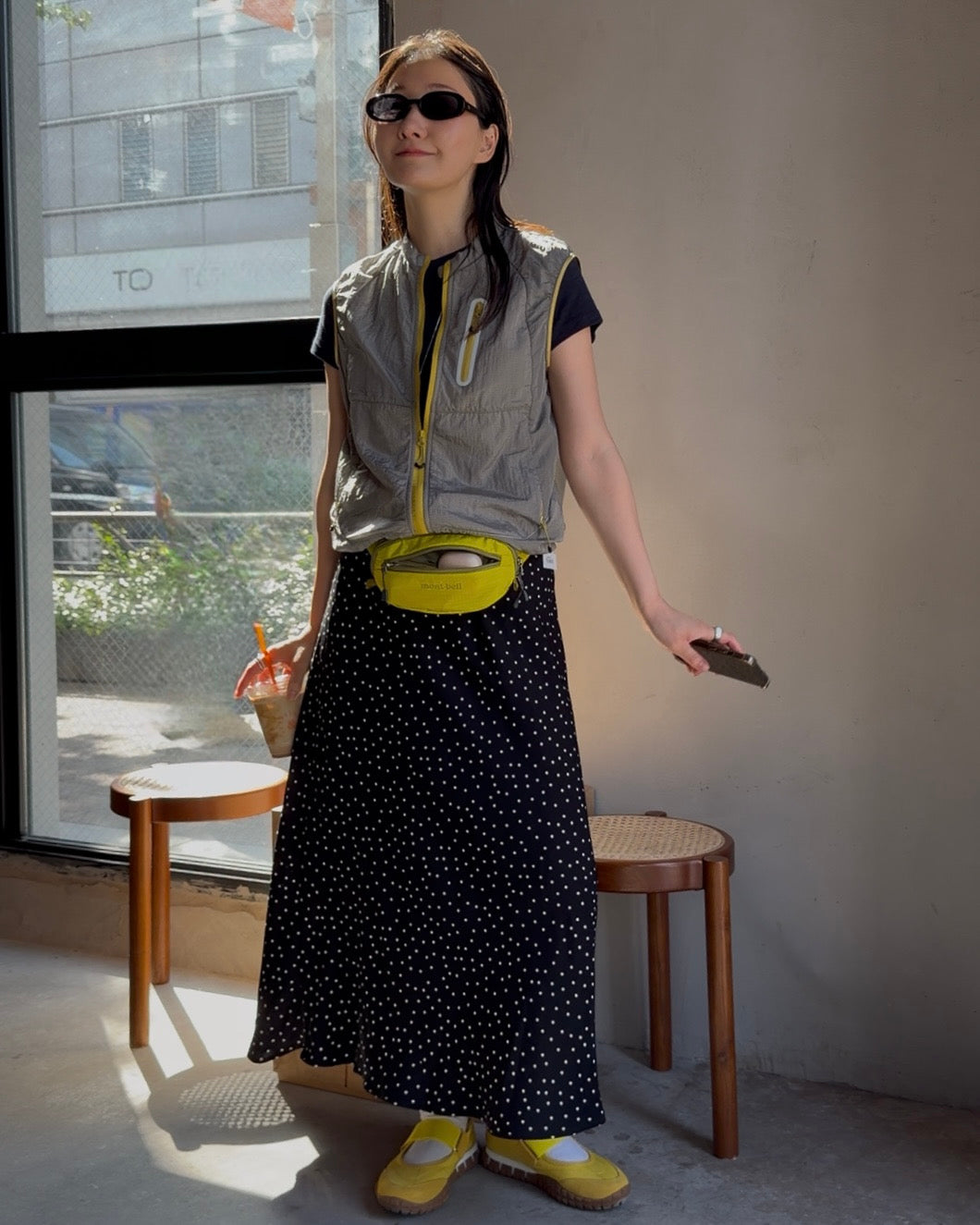 [6/18new]Fluid Dot Skirt black