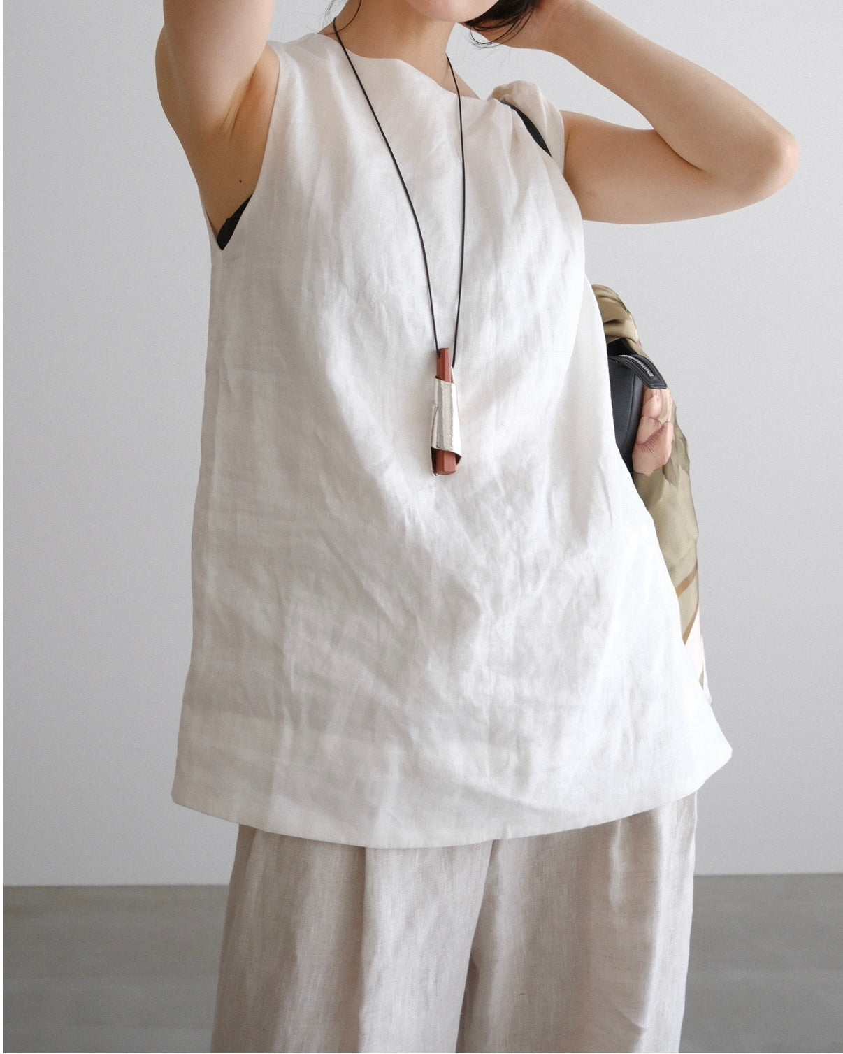 [8/13new]Shoulder Tie Linen Top