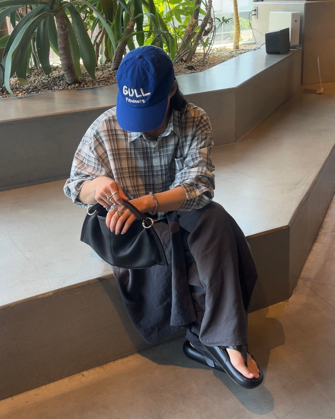 Sheer Check Airy Shirt gray