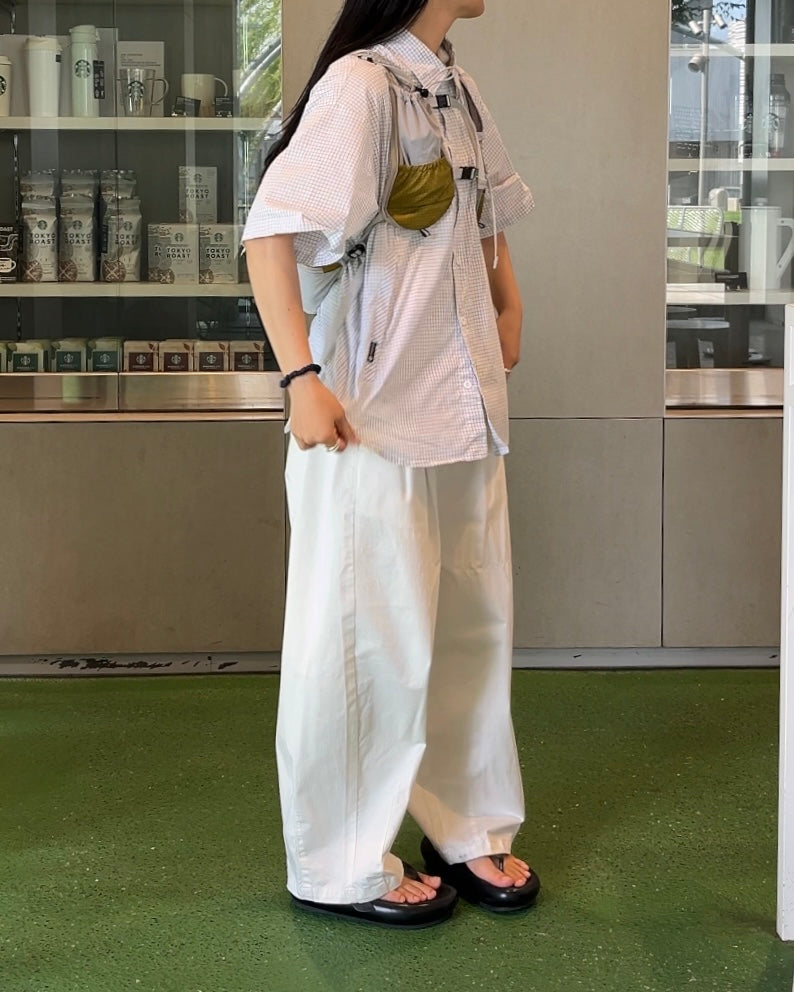 [予約]Gingham Check Short-Sleeve Shirt white 8月中旬～下旬入荷