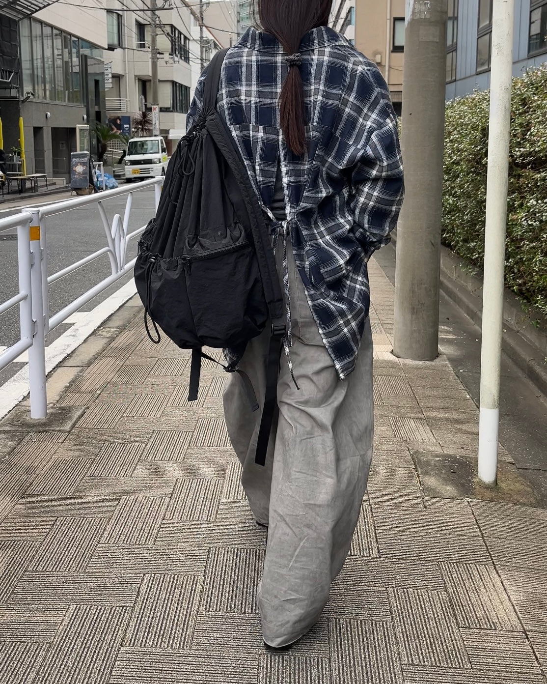 back ribbon check shirt