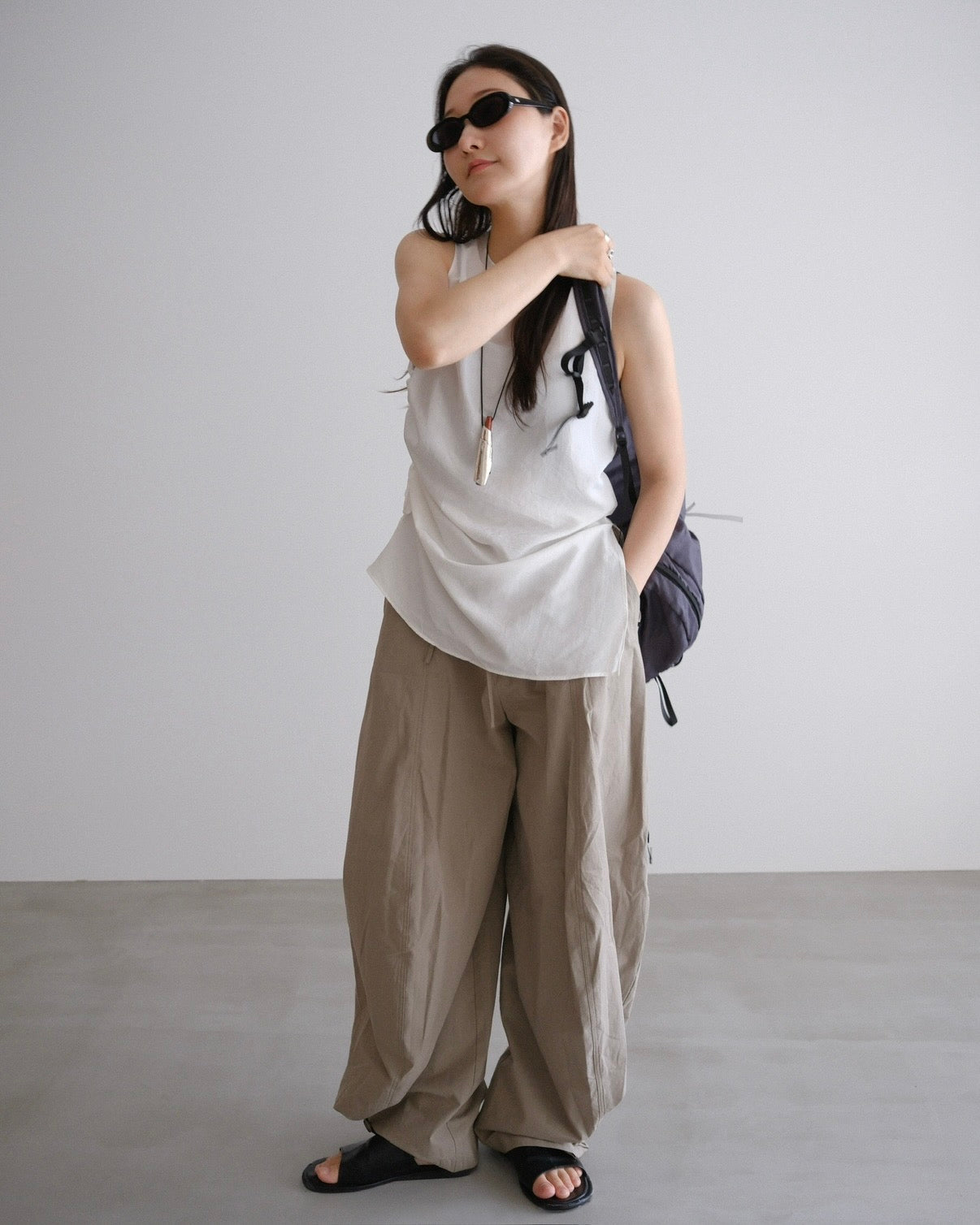 [7/9new]front volume balloon pants khaki