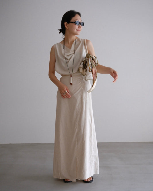 [9/3new]Linen Drape onepiece ivory
