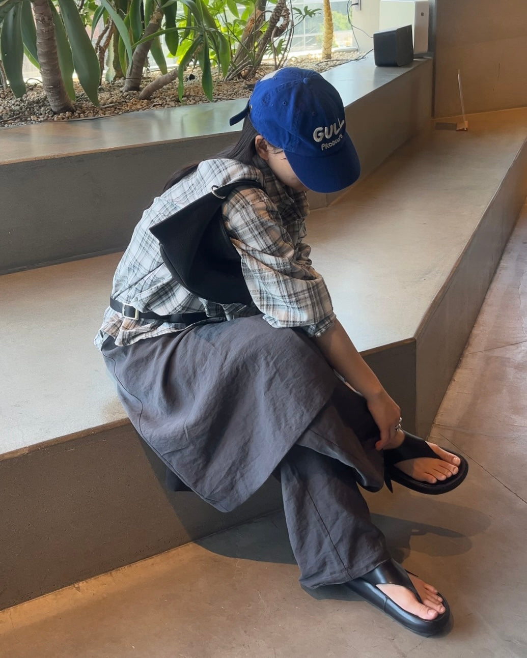 Sheer Check Airy Shirt gray