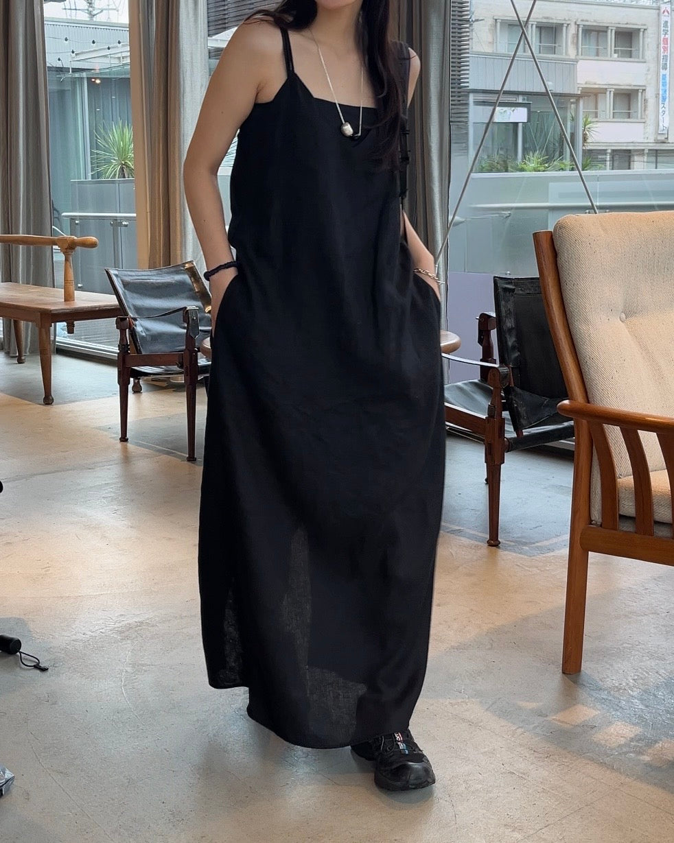 [7/2new]linen loop onepiece black