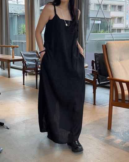 [7/2new]linen loop onepiece black