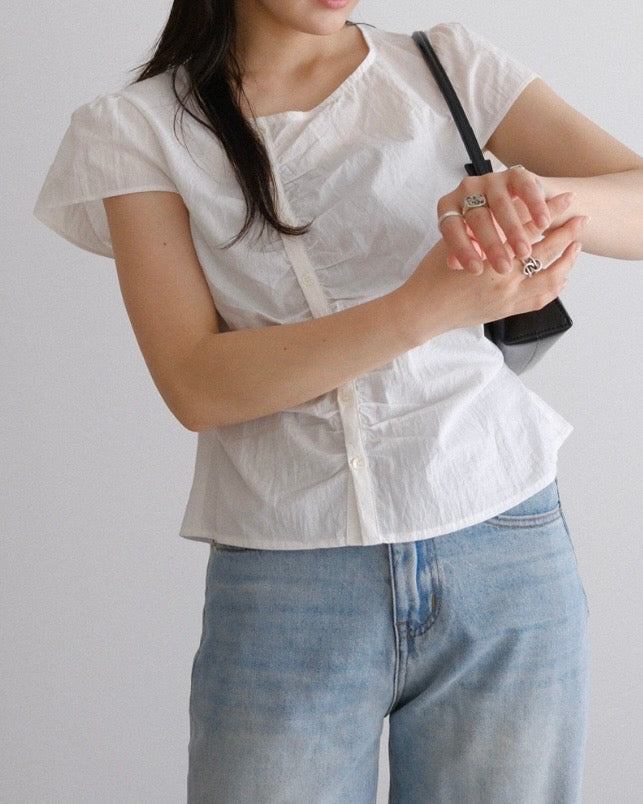 [9/17new]Gather Front Blouse white