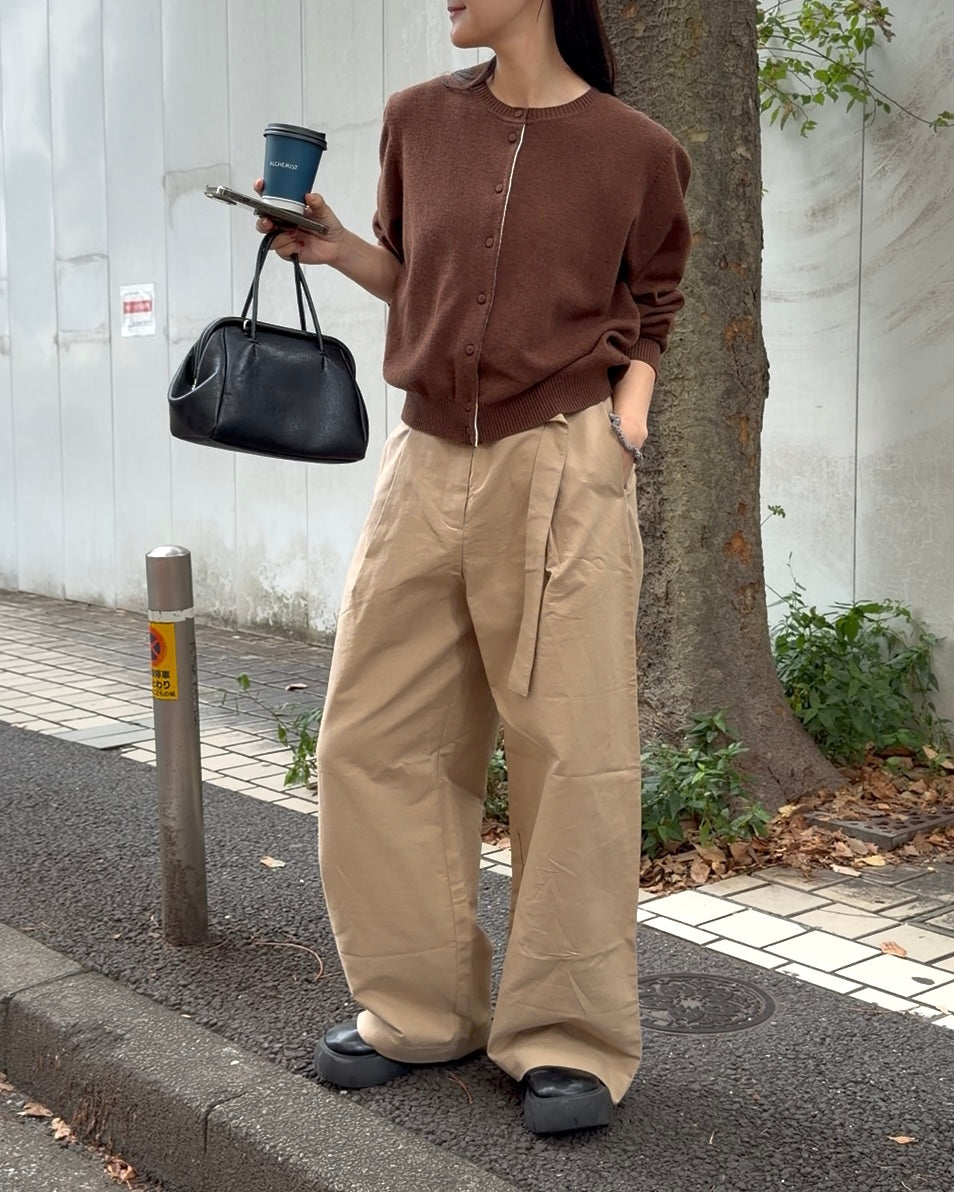 Belt Detail Wide Pants  beige