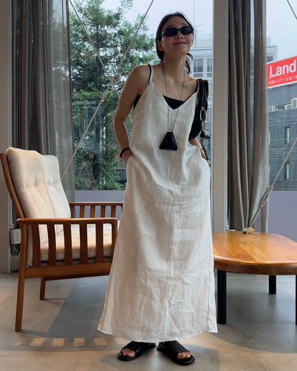 [7/2new]linen loop onepiece white